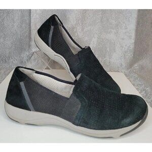 Dansko Halle women's black perforated suede w/canvas trim slip on shoes sz EU 40